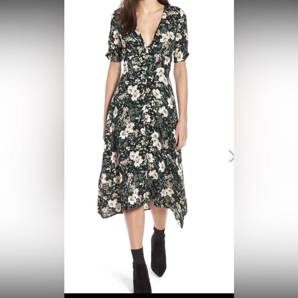 Astr Black and Cream Floral Midi Dress